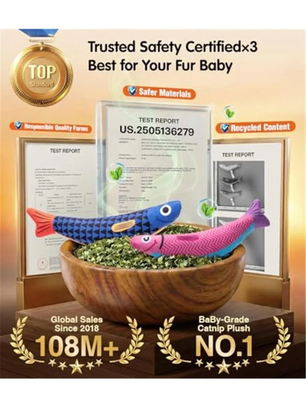 Cat Toys with[5000mg A+Natural Catnip &Silvervine] [Baby Grade]